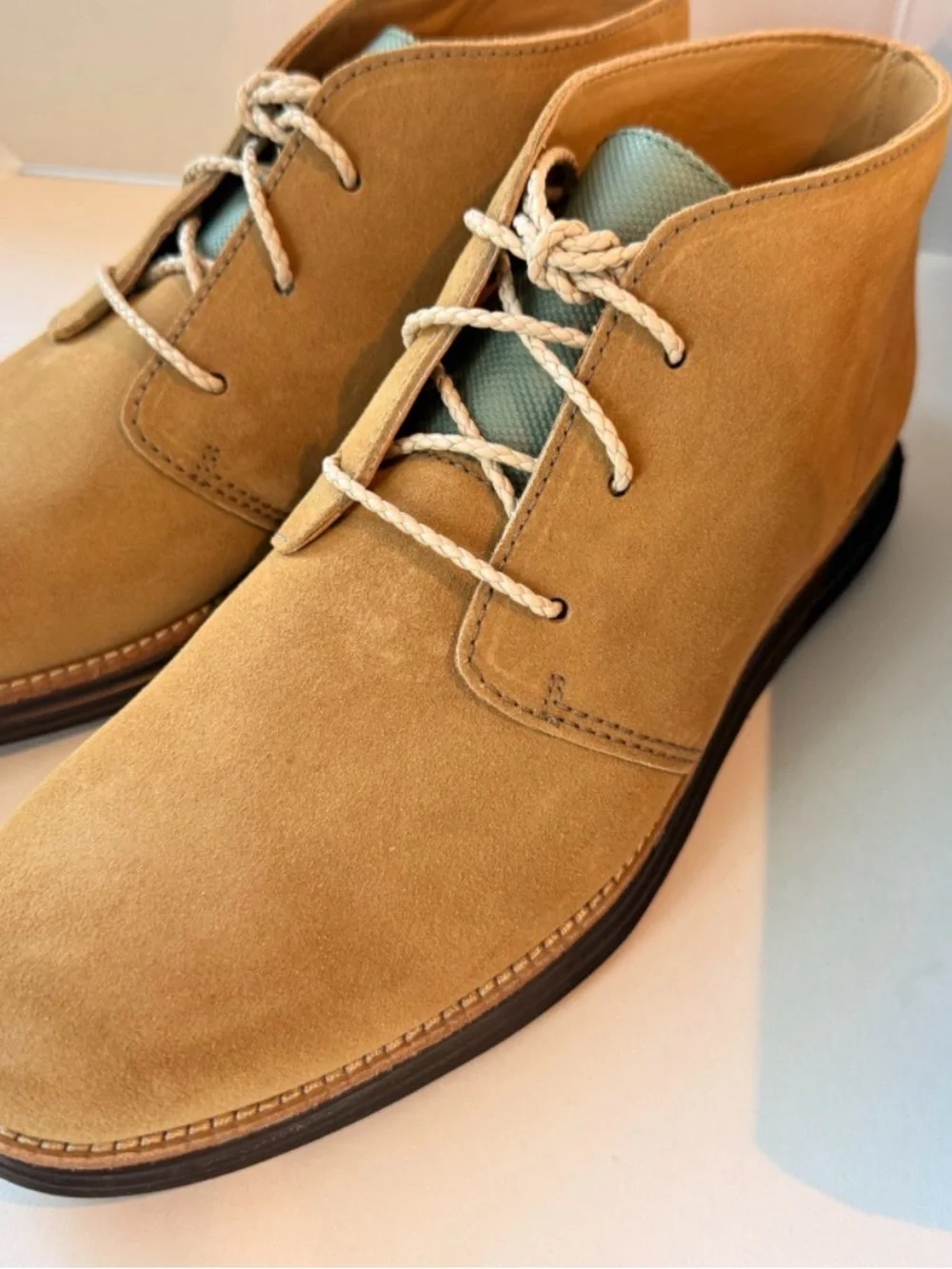 Cole Haan Tan Suede Chukka Boots with Cream Laces